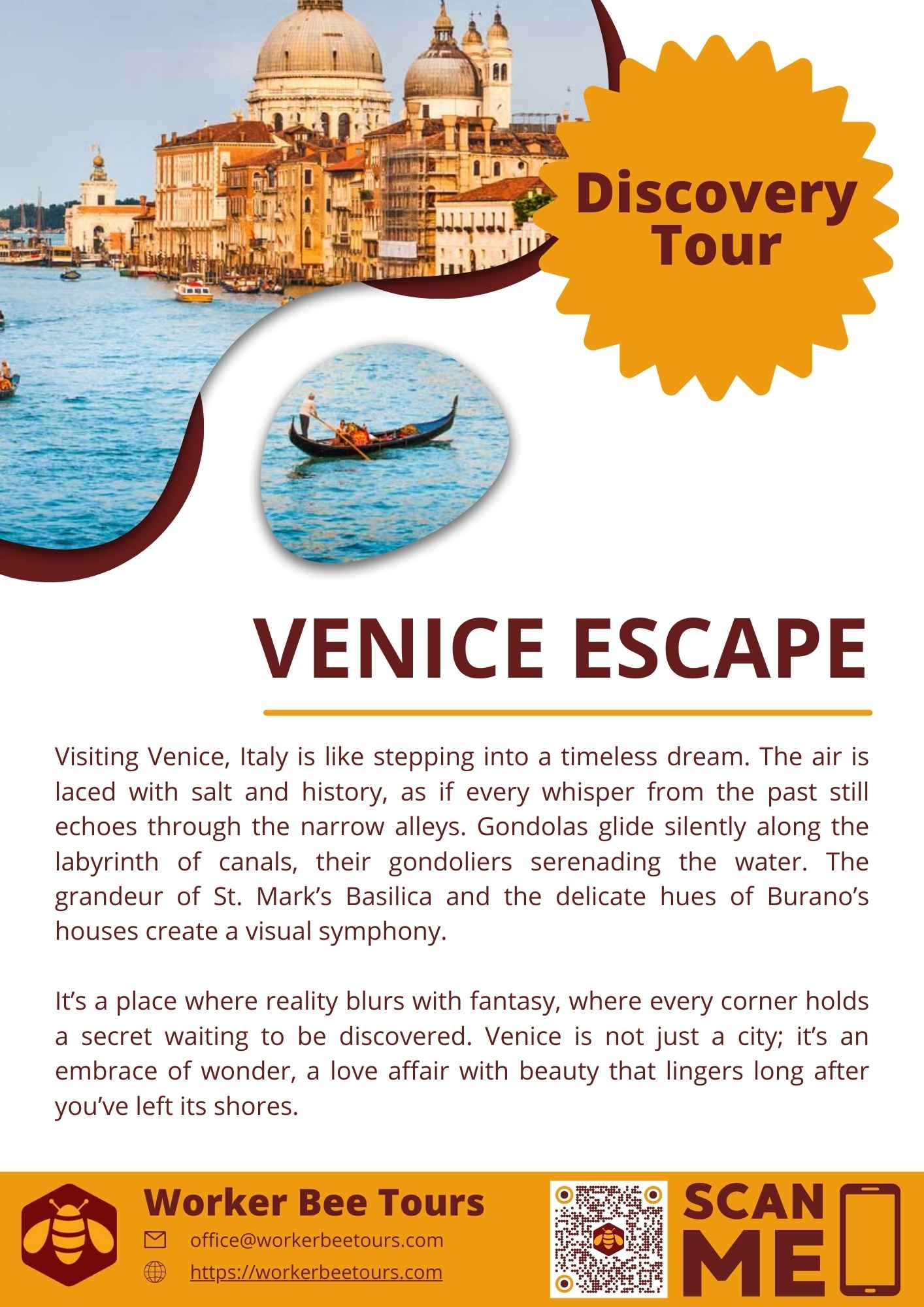 Worker Bee Tours Venice Escape 2024 Brochure front