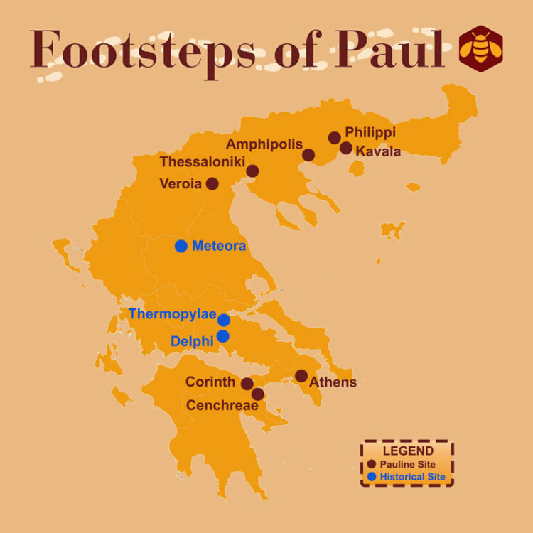 greece footsteps of paul tour map